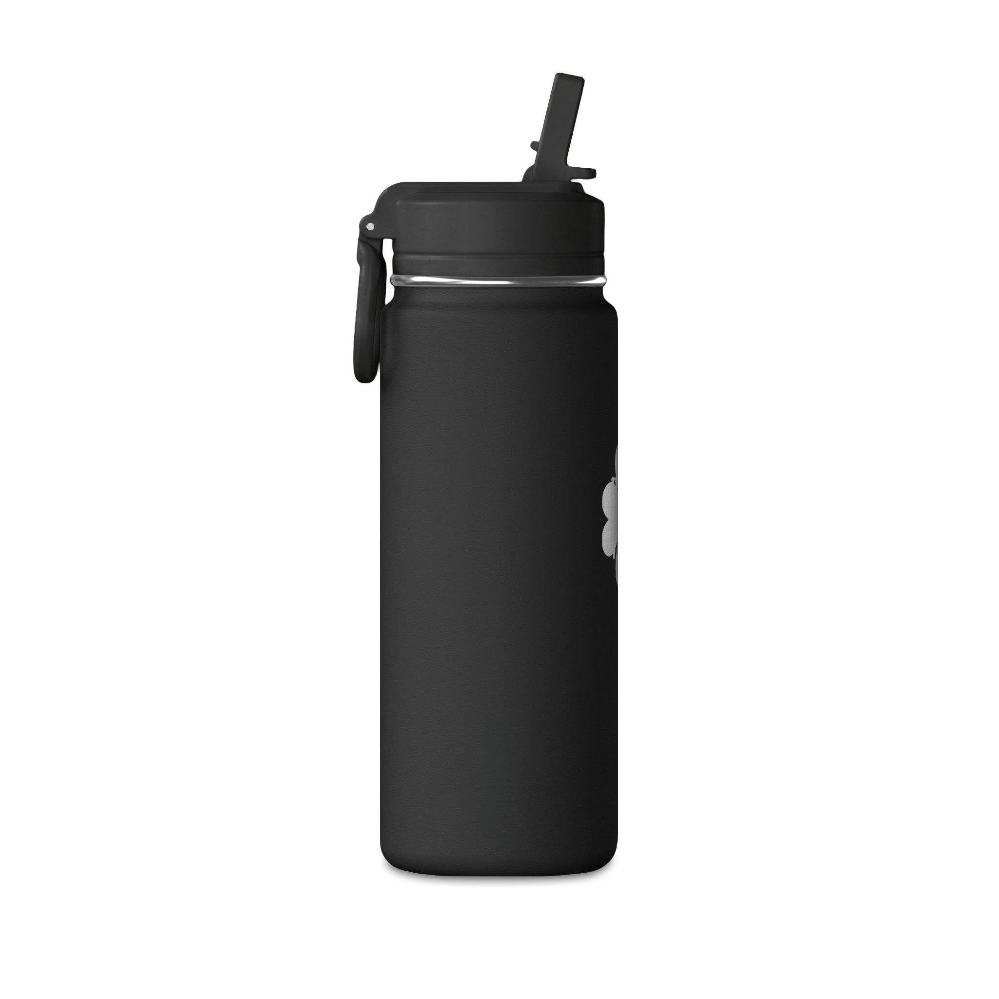 20 unssin (n. 0,6 l) pieni vesipullo – mattamusta ruostumaton teräspullo, jossa on hillitty kukkakuvioinen logo - Image 2
